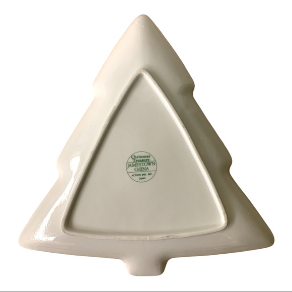 VTG Jamestown Christmas Tree Shaped Serving Plate Dish Porcelain Gold Plated - Picture 3 of 4